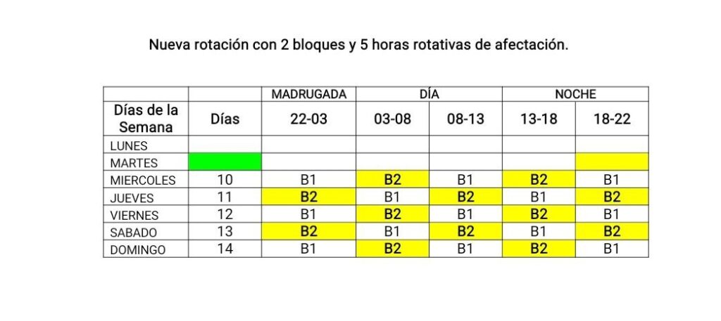 Nuevos horarios de afectación al servicio eléctrico por déficit de generación 2 photo 2022 08 10 11 44 17