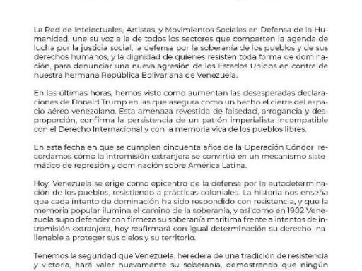 La Red de Intelectuales y Artistas alerta: La amenaza contra Venezuela es una amenaza contra América Latina y el Caribe