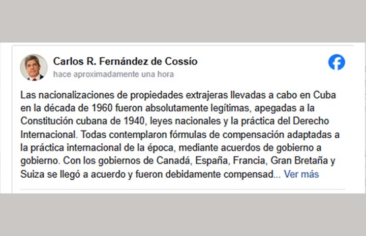 Destaca Minrex legalidad del proceso de nacionalización en Cuba